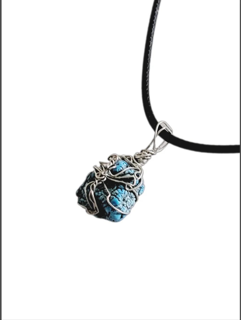 Genuine Blue & Black Gemstone Pendant with Black Cord Necklace NWOT